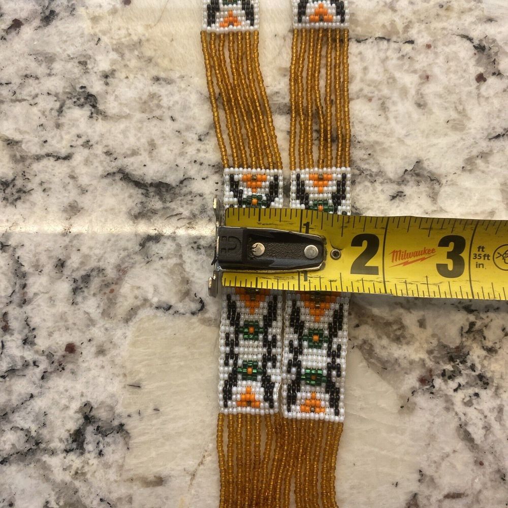 Handmade Vintage Indian Bead necklace with tassel‎ Yellow Black orange green - Picture 13 of 13